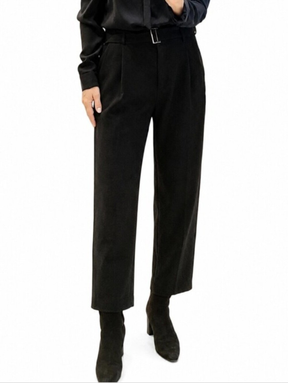 REISS Black Pants Dress Paperbag Belted Cropped 10